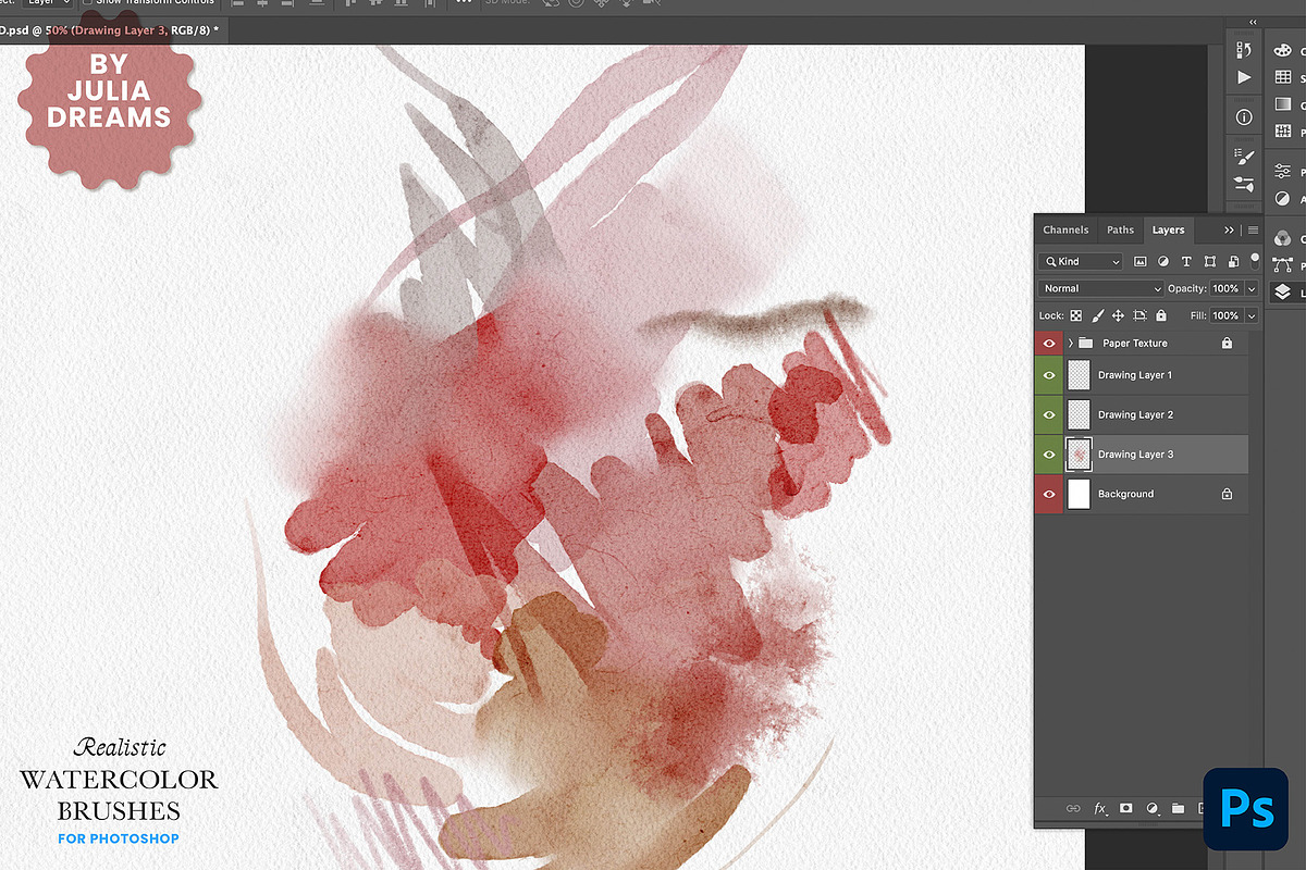 Watercolor Photoshop Fresco Brushes, a Brush Add-On by Julia Dreams (Photo 5 of 10)