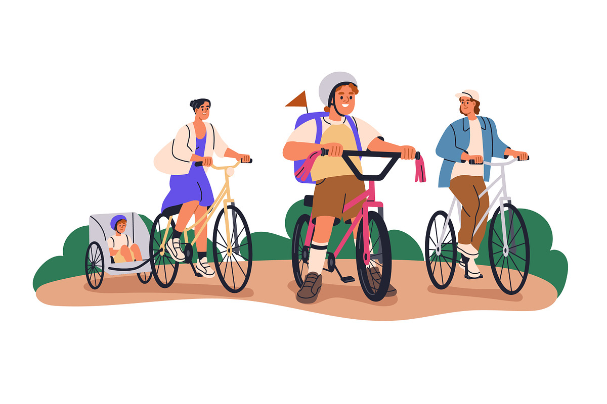 Happy people cycling on bicycles set, a Transportation Illustration by Good Studio (Photo 2 of 11)