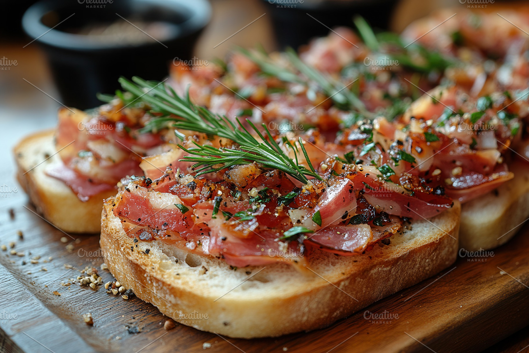 Delicious bruschetta topped with fre, a Photo by Tanuart