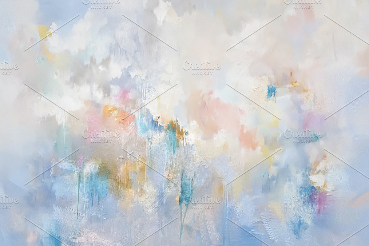 Abstract painting capturing soft pastel clouds in a dreamy sky w, an Illustration by Studio ANNA