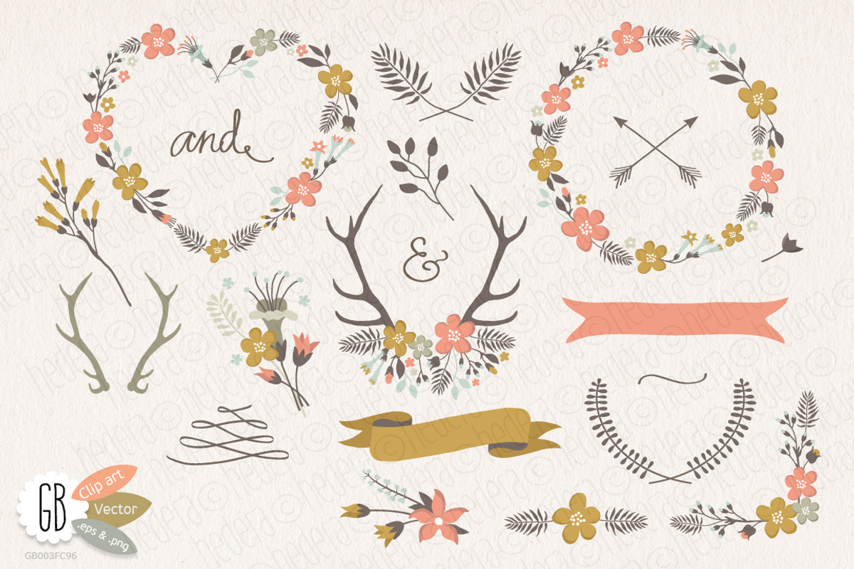 Folk flower wreaths heart cream, an Illustration by GrafikBoutique (Photo 1 of 4)