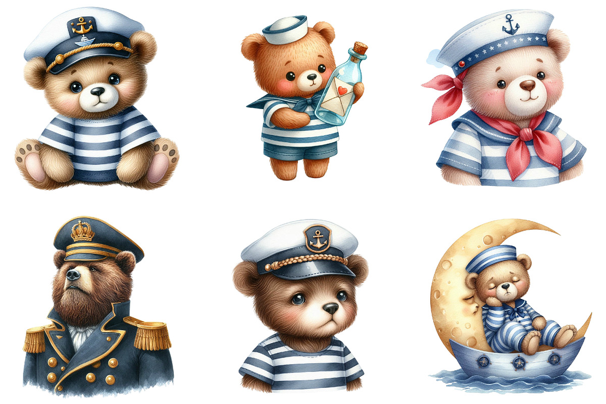 Bear Sailor Nautical Clipart, an Illustration by DreamArtGraphic (Photo 4 of 5)
