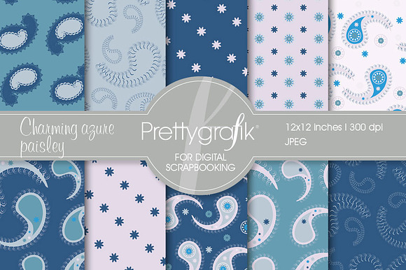 blue paisley digital paper preview 2