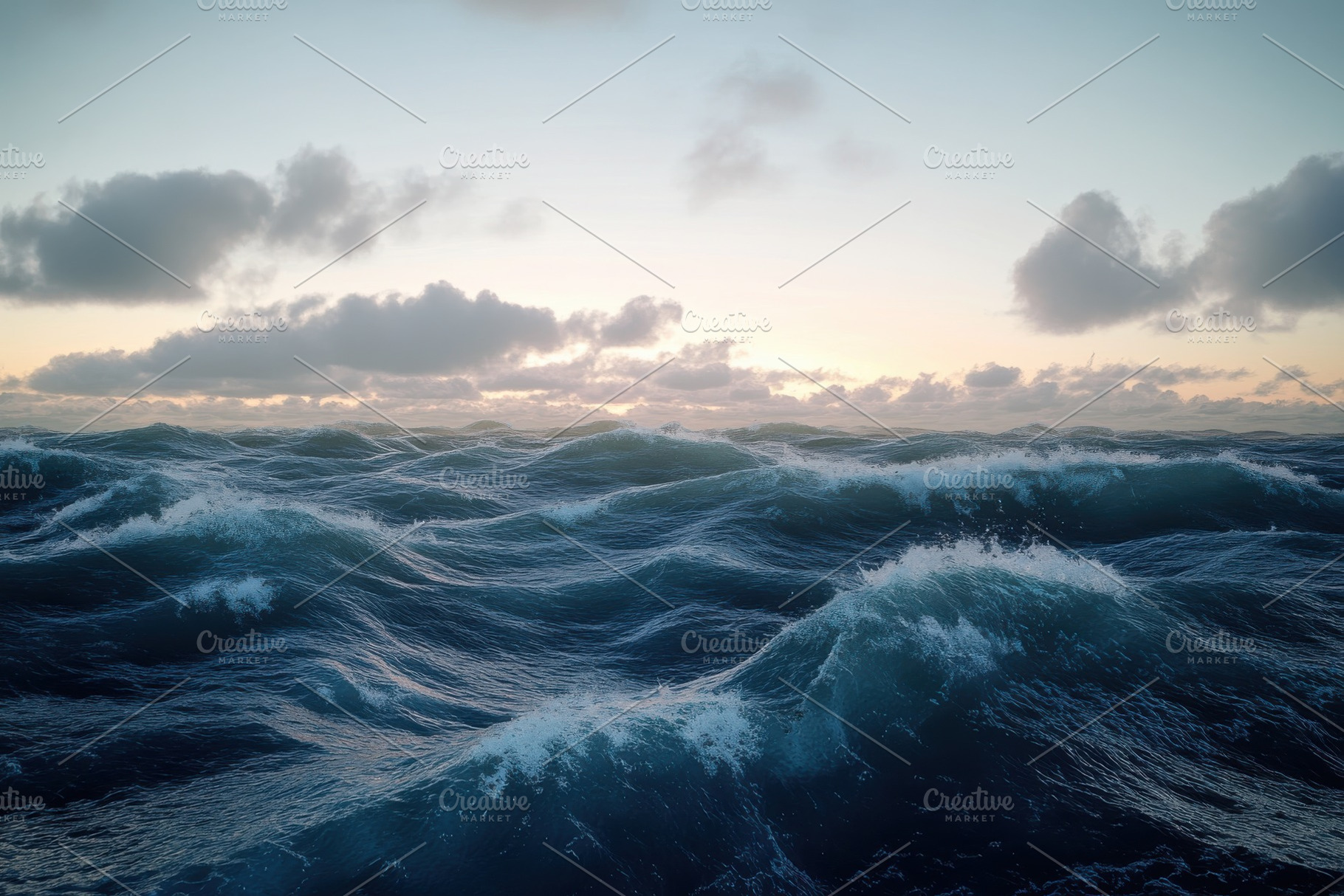 Dramatic Ocean Waves Sunset Sky Natu, a Photo by Pixeness Studio