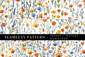 12 Minimal Meadow Seamless Patterns