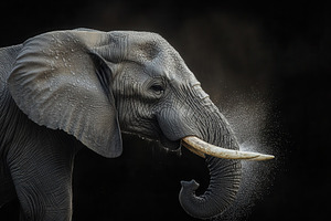 Water spray from elephant trunk, a Photo by Pavel_design