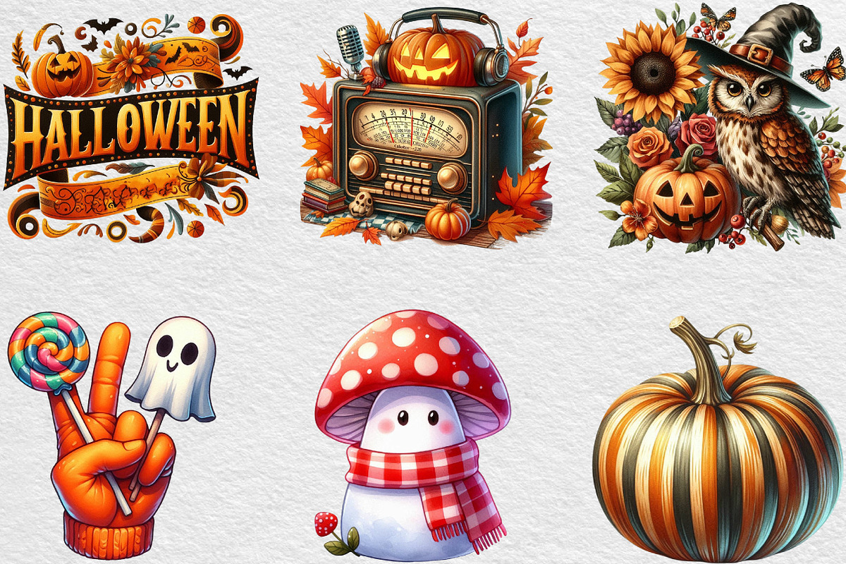 Retro Fall Halloween PNG Clipart, an Illustration by Black Bird Studio (Photo 4 of 6)