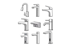 Collection of modern faucets, an Object Graphic by pikepicture