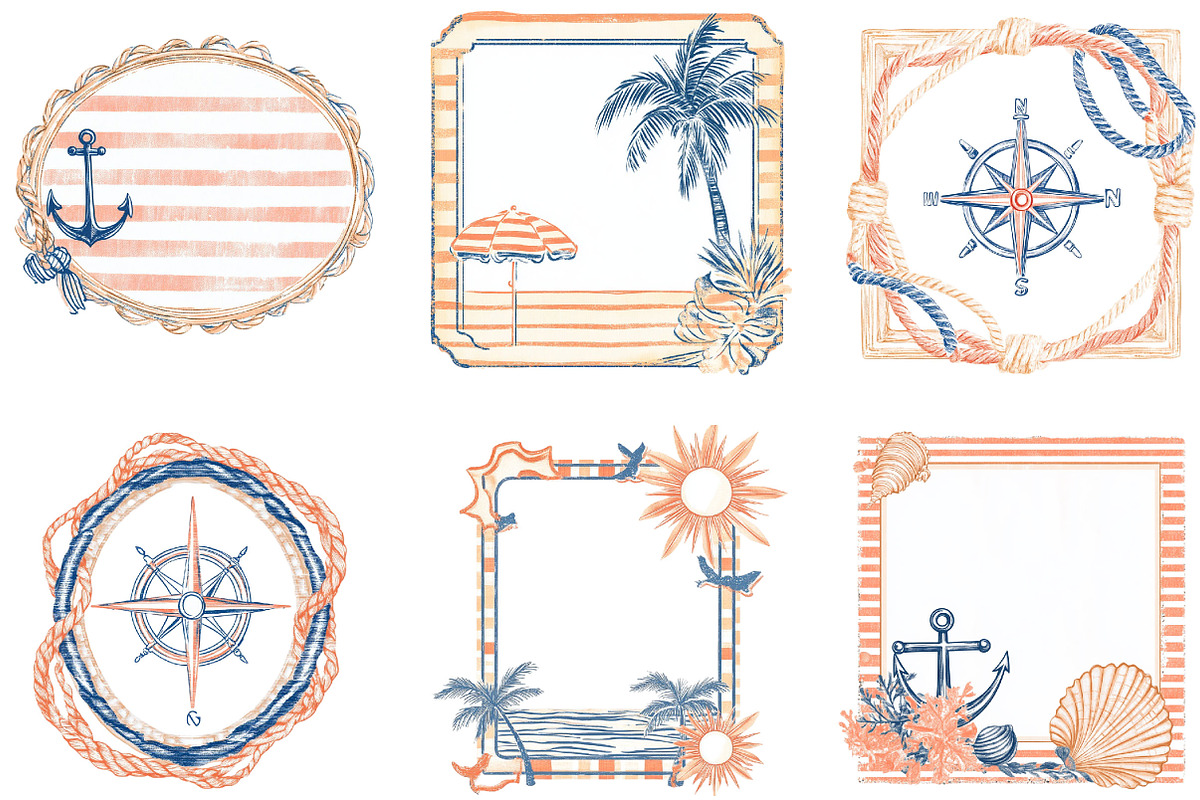 Hand Drawn Coastal Summer Frames PNG, an Illustration by Designking (Photo 4 of 4)