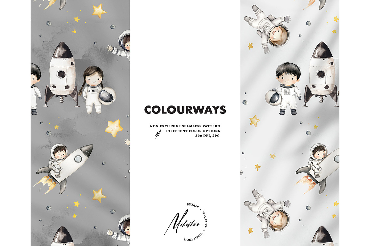 Little astronauts seamless pattern, a Pattern Graphic by Milatoo (Photo 3 of 7)