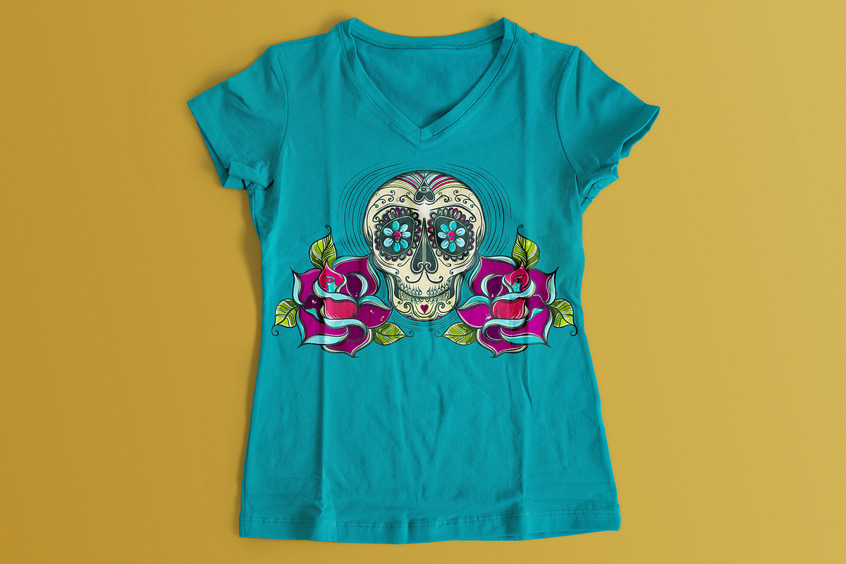 Vector Sugar Skull with roses, a Pattern Graphic by Shusha Guna Art (Photo 6 of 8)