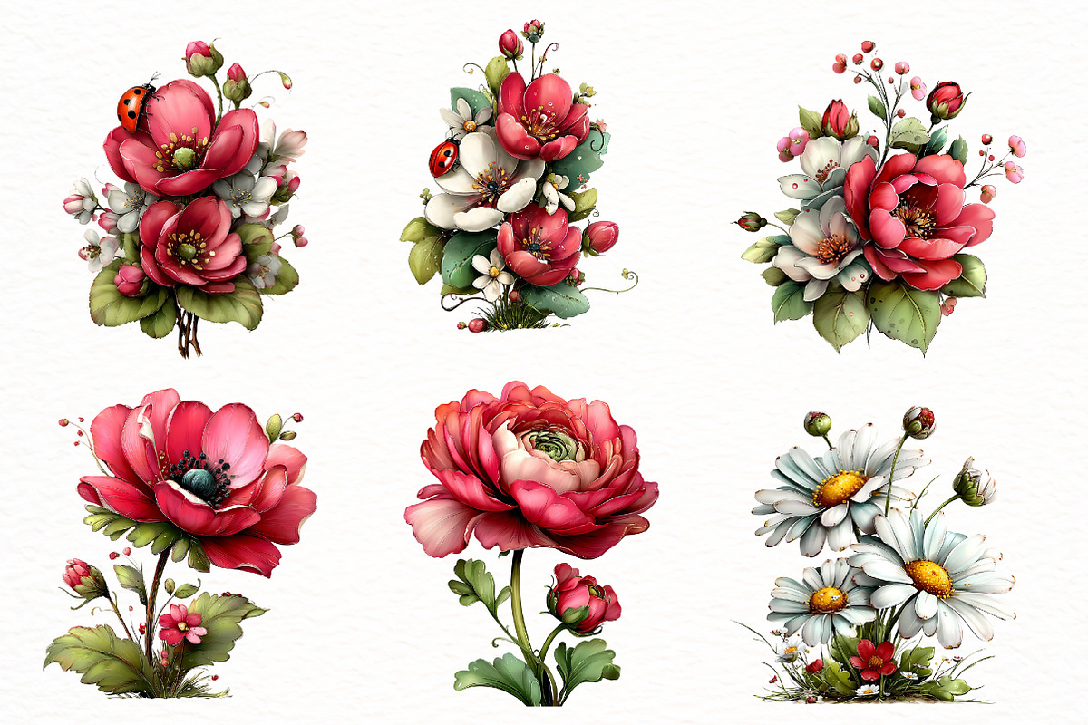 Whimsical Spring flowers clipart, an Illustration by Designworld (Photo 2 of 8)