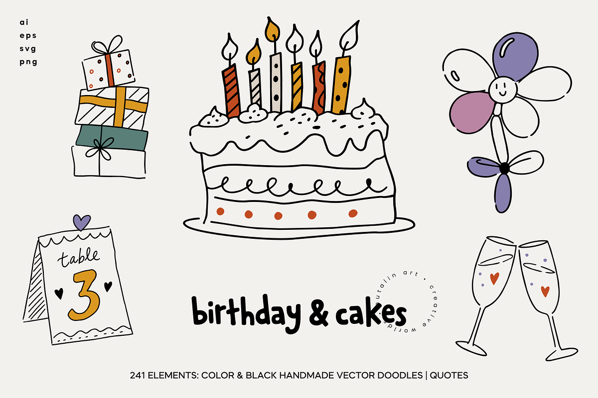 Birthday & Cakes Handmade Doodles, a Food Illustration by Nutalin Art (Photo 1 of 16)