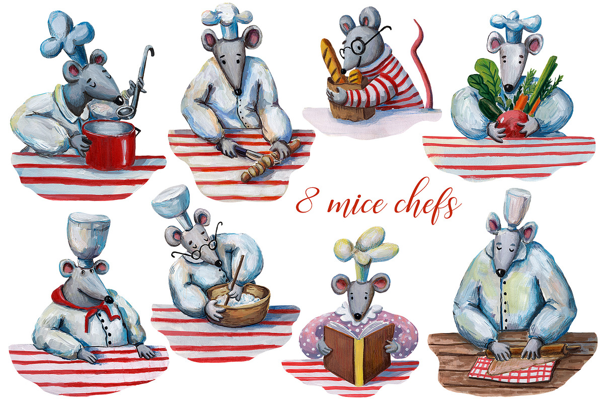 Mice Chefs - Gouache Clipart Set, an Animal Illustration by Mashamashastu (Photo 2 of 10)