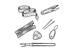 Vintage sewing accessory logo set