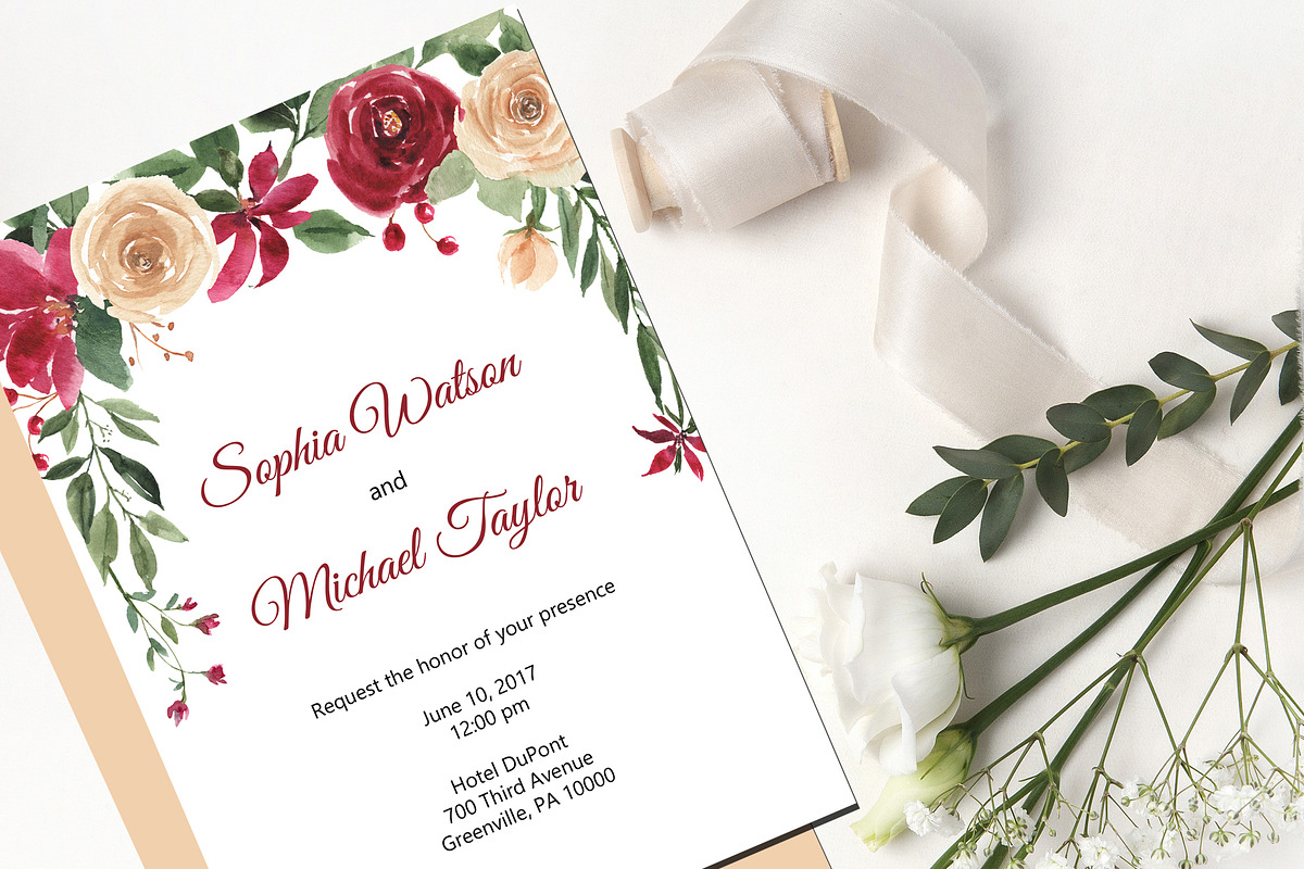 Watercolor Flowers  Burgundy & Cream, an Illustration by Graphic Blue Bird (Photo 6 of 6)