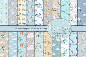 Baby Boy Watercolor Seamless Pattern