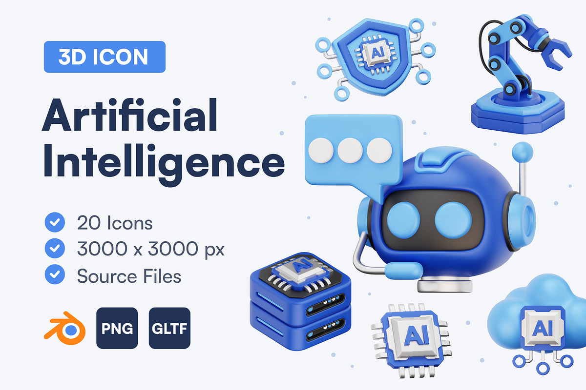 20 Artificial Intelligence 3D Icons, an Object 3D Model by Bilicube Studio (Photo 1 of 6)