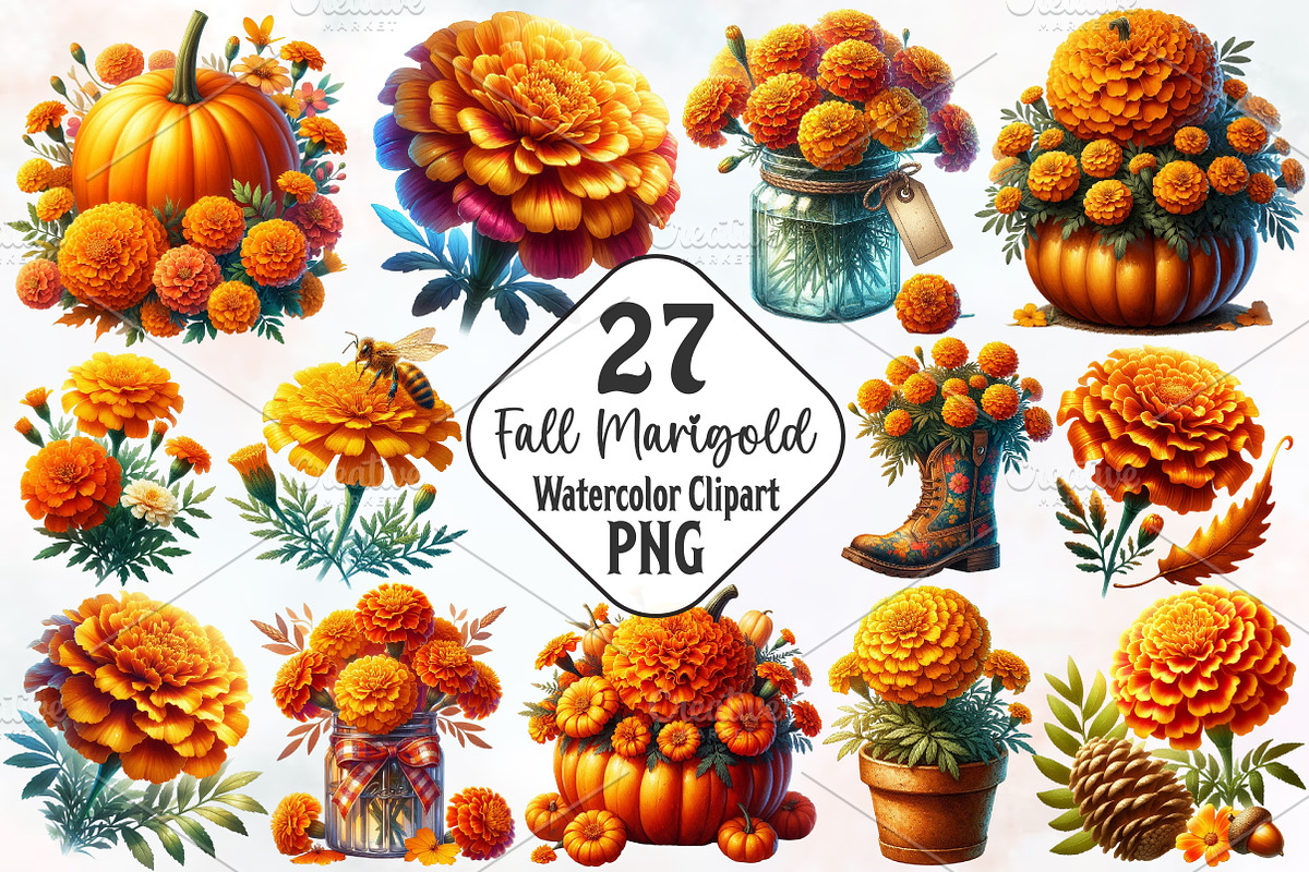 Fall Marigold Clipart, an Illustration by RobertsArt (Photo 1 of 7)