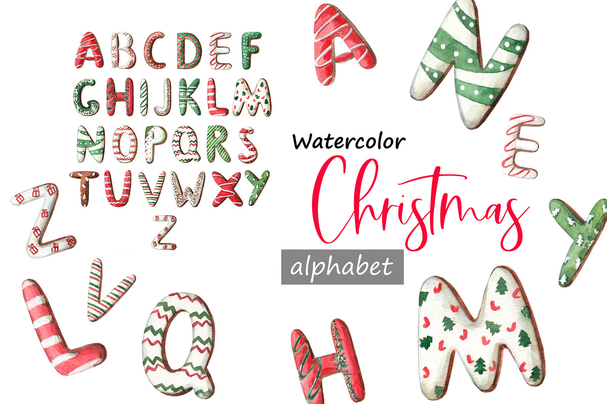 Watercolor Christmas donut alphabet, an Illustration by yulia.sukhanova (Photo 1 of 3)