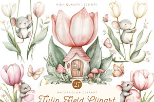 Watercolor Tulip Field Clipart, a Healthcare Illustration by SparkyDesignsUS