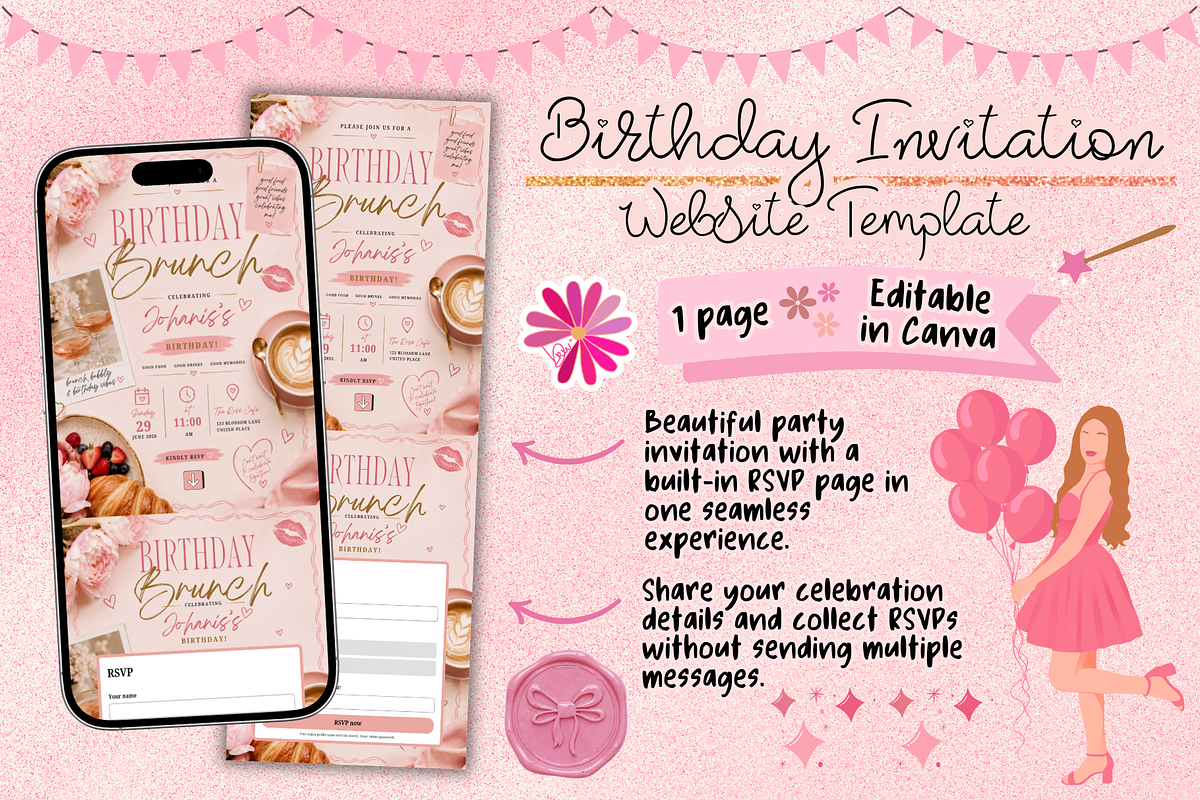 Birthday Brunch RSVP Website Invite, a Social Media Template by bellaROSEworkshop (Photo 1 of 5)