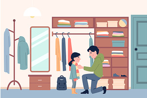 Parent help dressing child. Father, an Illustration by LadadikArt