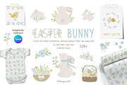 Easter BUNNY clipart & pattern, an Animal Illustration by polikarpovaart (Thumbnail 1 of 10)