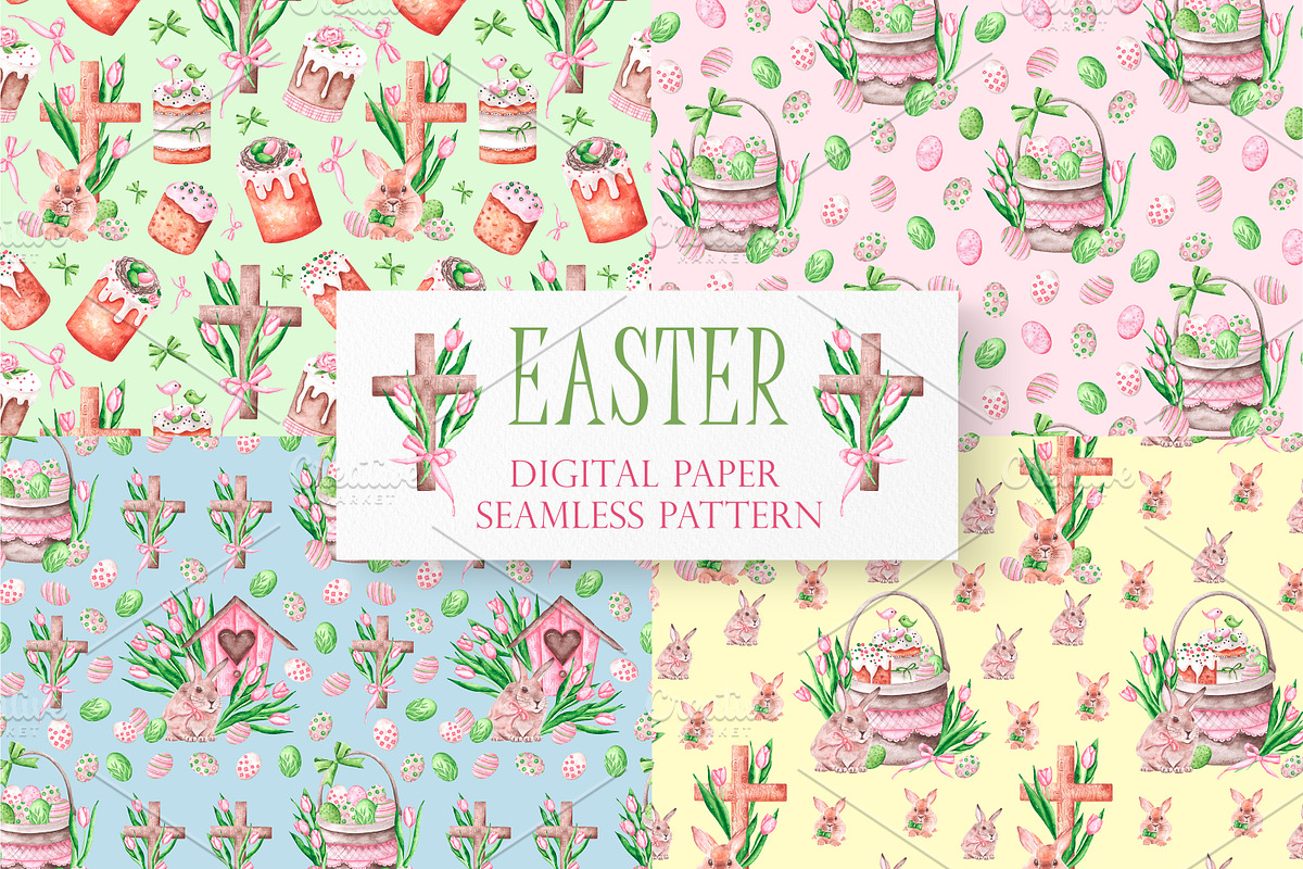 Easter watercolor set. Happy Easter!, an Illustration by SabinaWatercolorArt (Photo 9 of 16)