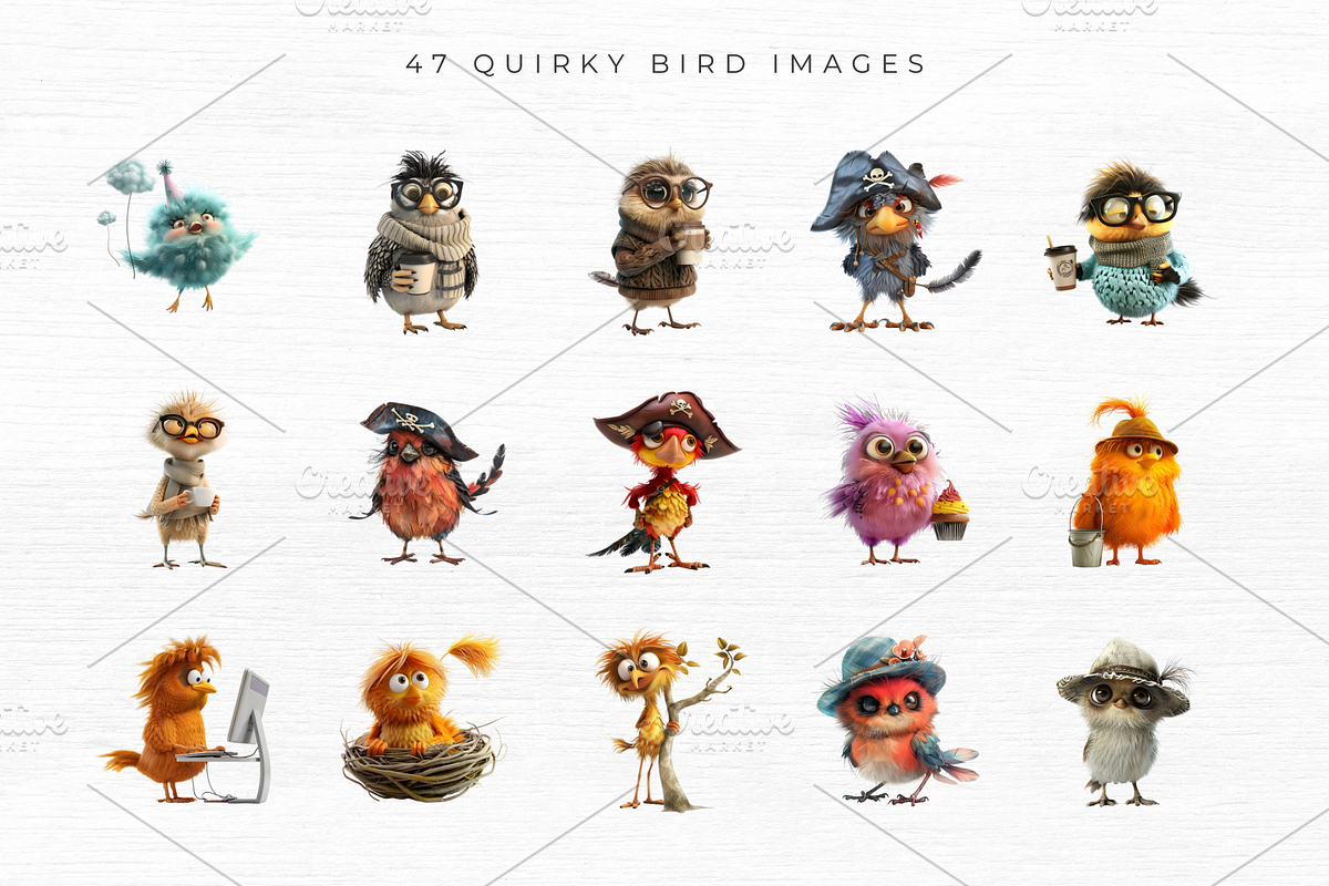 Quirky Bird Clipart, 47 PNG, an Animal Illustration by EllyandLima (Photo 5 of 6)