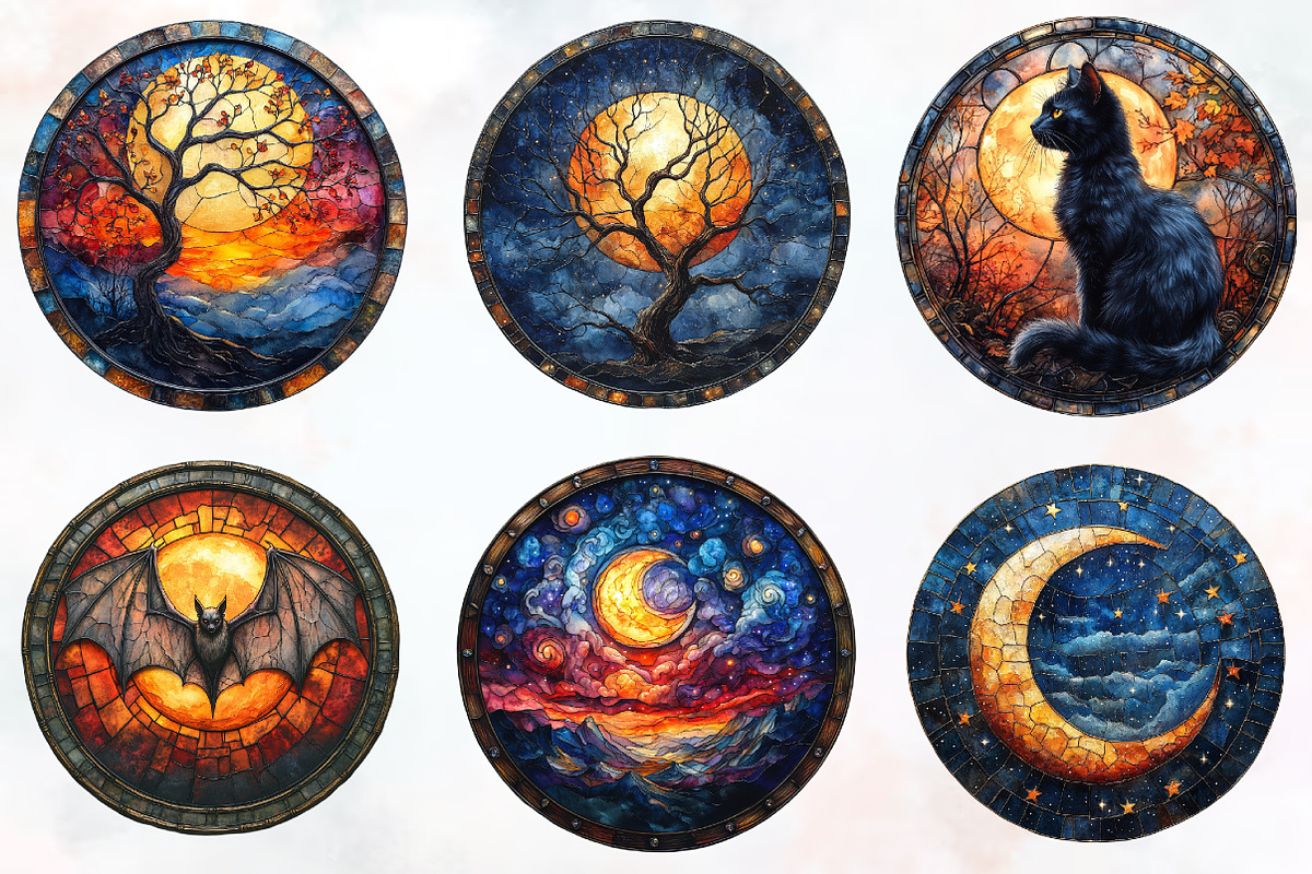 Moonlit Nights Stained Glass Clipart, an Illustration by RobertsArt (Photo 4 of 7)