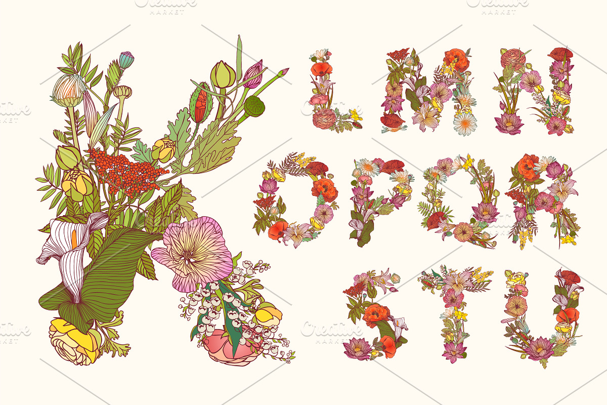 Floral alphabet+digits+punctuation, an Object Graphic by Crazy nook (Photo 2 of 5)