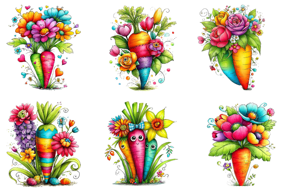 whimsical easter carrot and flower c, an Illustration by Designworld (Photo 2 of 4)