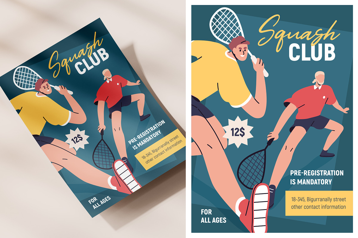 Squash sport flyers, posters set, a Sport Illustration by Good Studio (Photo 4 of 4)
