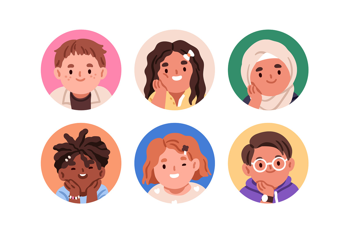 Happy, cute kids avatars set, a Person Illustration by Good Studio (Photo 3 of 3)