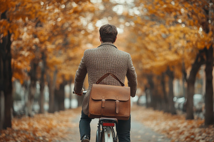 Man riding bicycle autumn leaves bro, a Background Photo by Pixeness