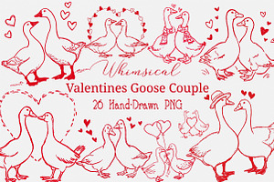 Valentines Goose Couple Hand-Drawn, an Illustration by Craft Nest