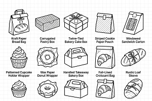 Bundles Set Bakery Packaging Icons, an Outline Icon by adenpinkstore