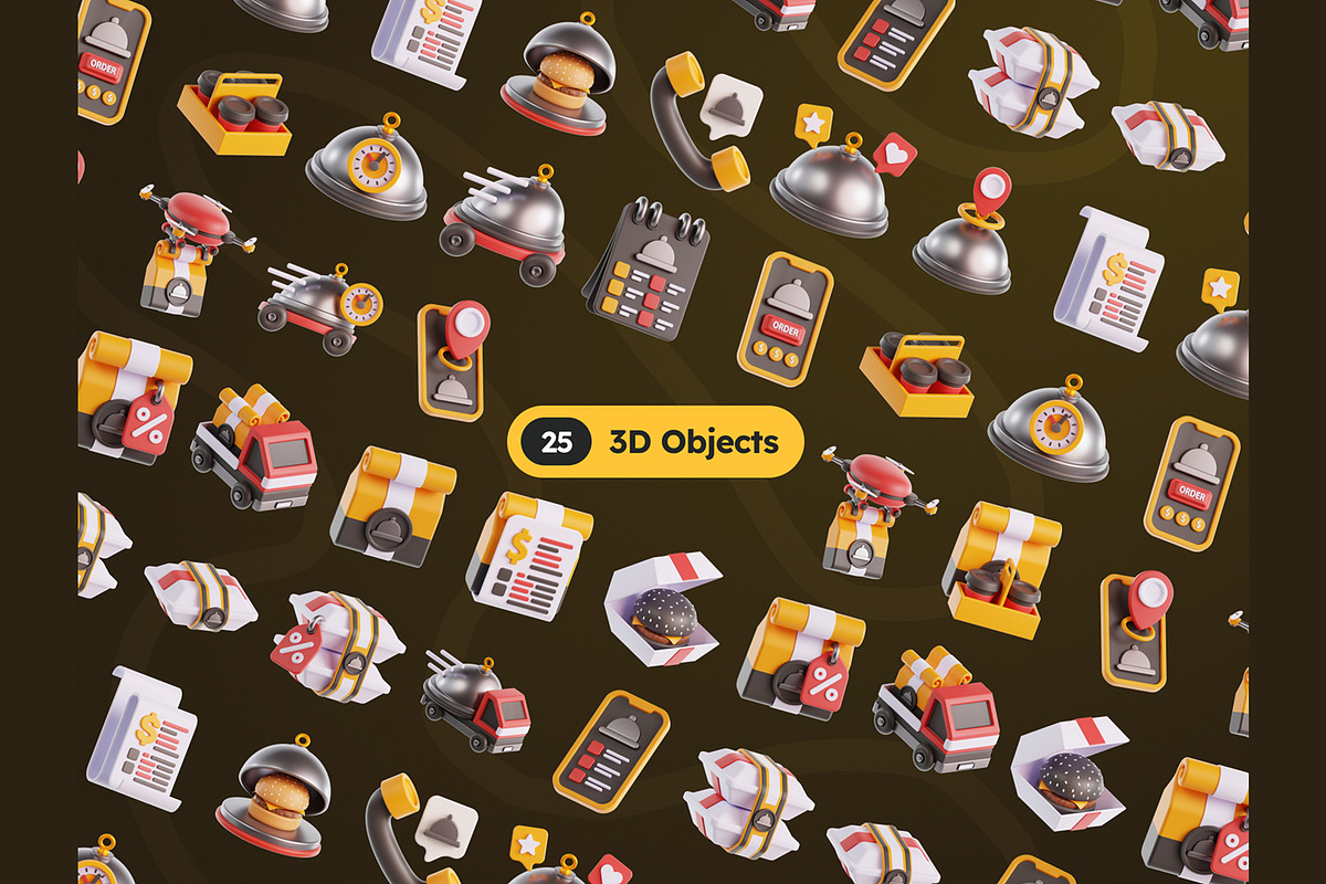 Food Delivery 3D Icons, an Object 3D Model by Rakata Studio (Photo 5 of 7)