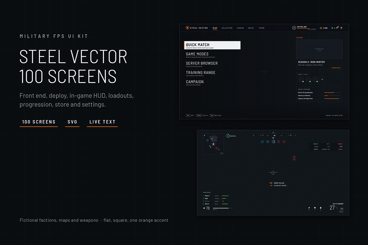 Military FPS Game 100 Screens, an UI Kit Template by pawellpi (Photo 2 of 116)