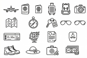 Bundle Vector Travel Outline Icons, an Outline Icon by adenpinkstore