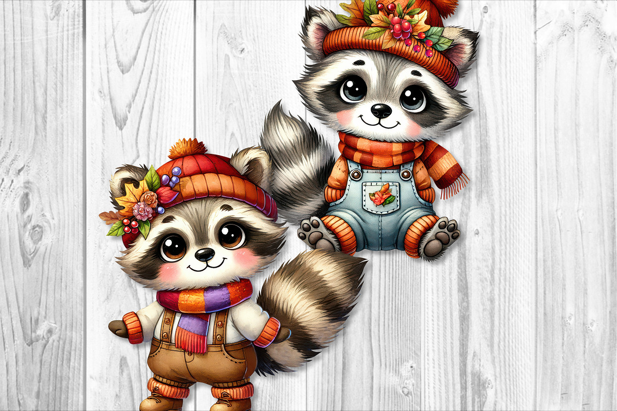 Autumn Cute Raccoon Clipart Set, a Seasonal Illustration by V Design Creator (Photo 5 of 9)