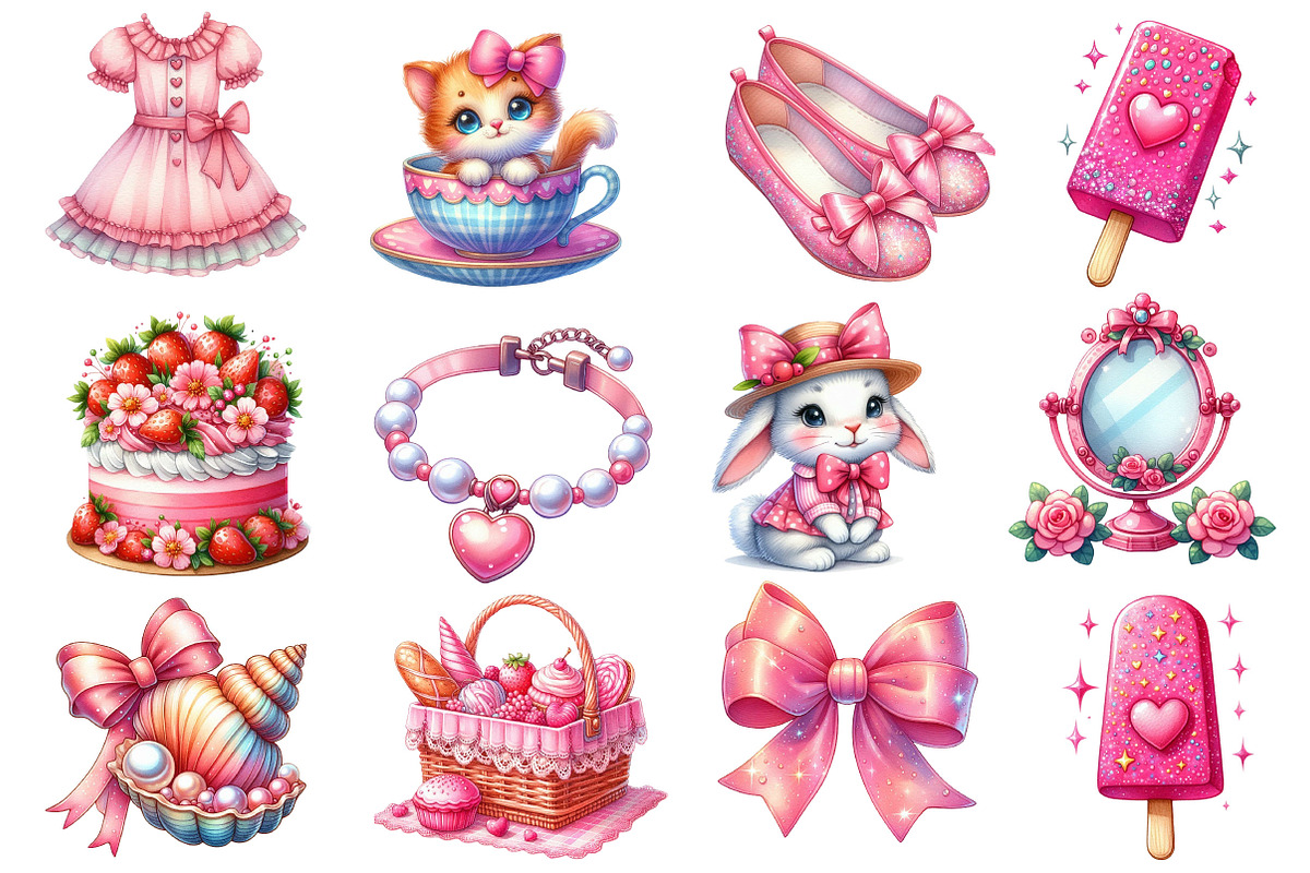 Pink Coquette Hello Summer Clipart, an Illustration by Dream Creation (Photo 3 of 4)