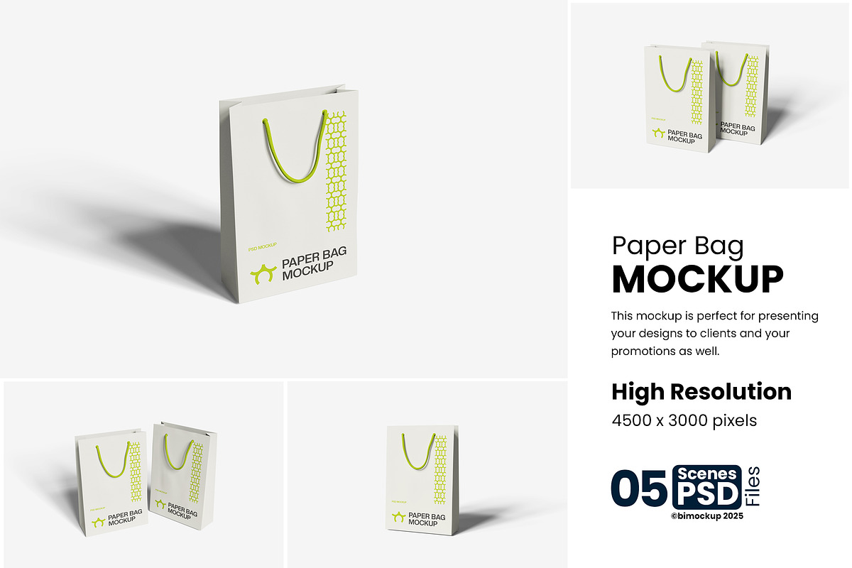 Paper Bag Mockup, a Merchandise Mockup by bimockup (Photo 1 of 6)