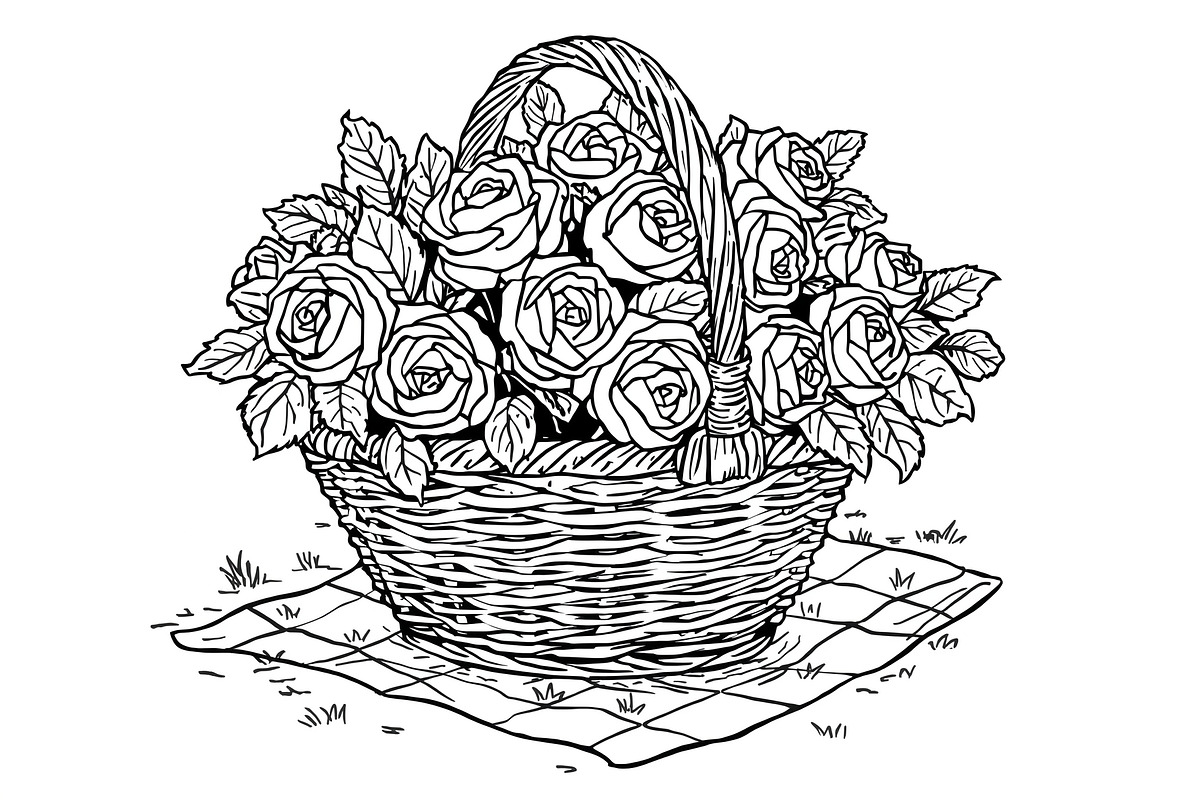 Bloom Basket Coloring Pages, an Illustration by yasushie (Photo 7 of 9)