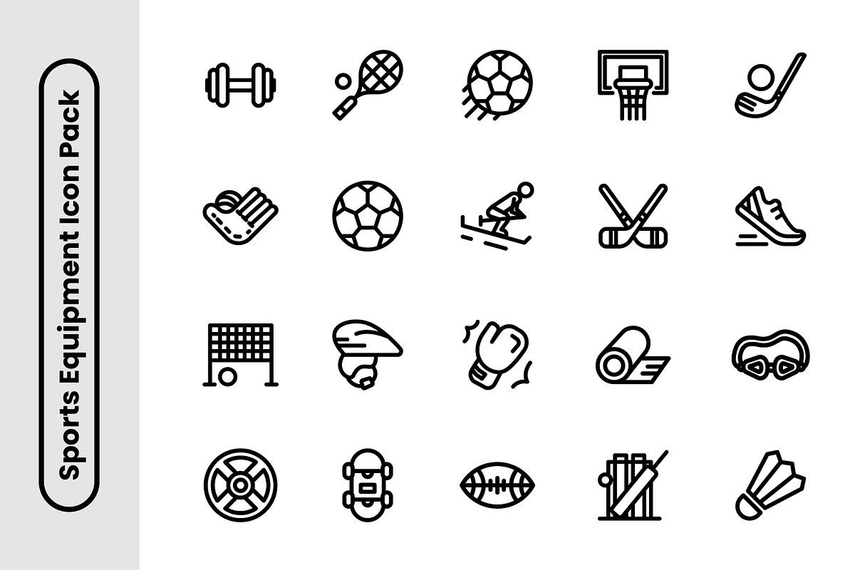 Sports Equipment Thick Line Icon Set, an Icon by Decta Store