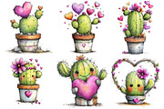 Cactus Valentine's Day Clipart, an Illustration by Pixels.Craft (Thumbnail 4 of 5)
