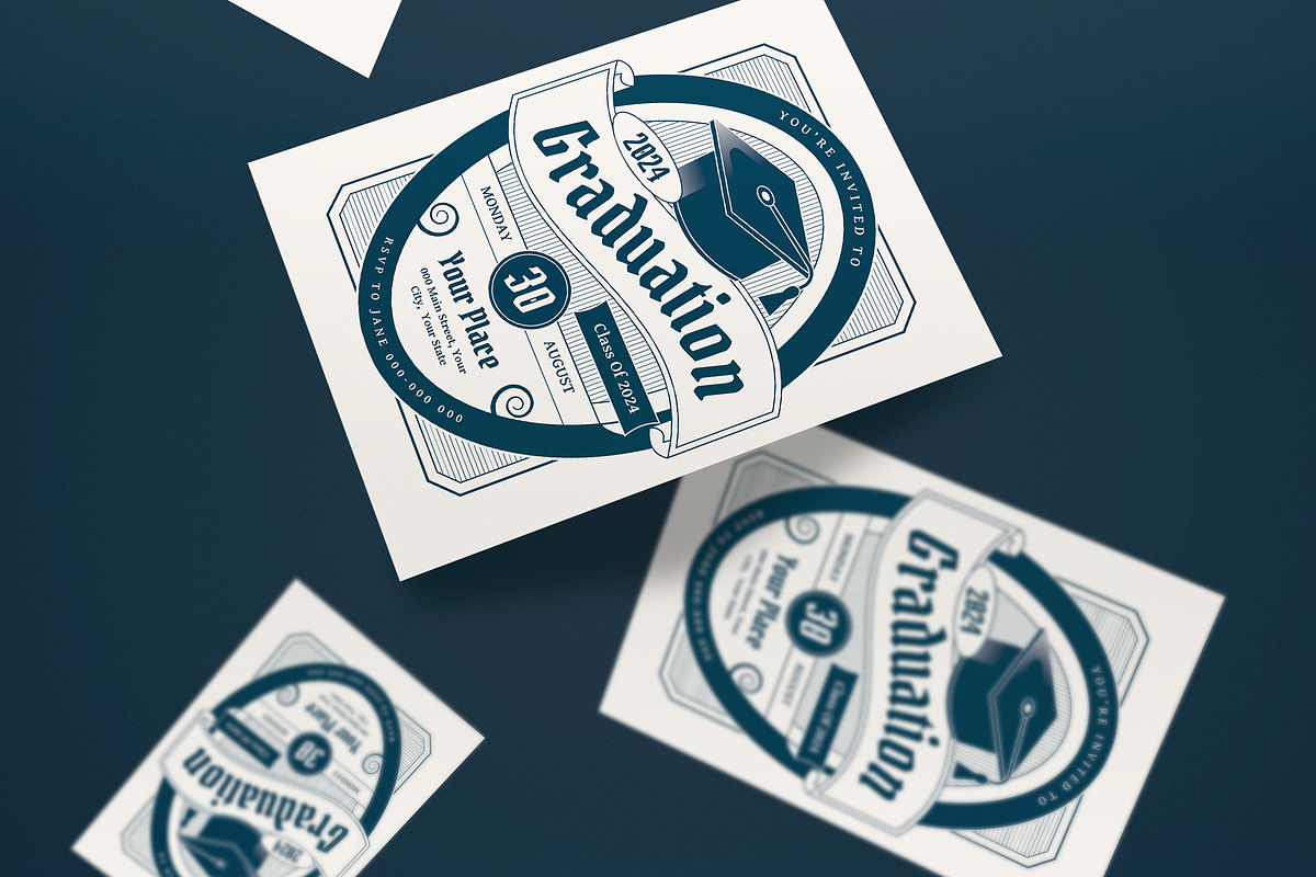 Vintage Modern Graduation Invitation, an Invitation Template by graphicook (Photo 3 of 3)