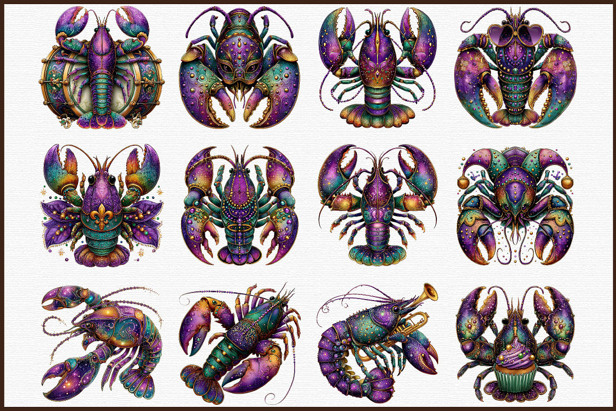 Crawfish Mardi Gras Watercolor Clipa, an Illustration by Sublimation Artist (Photo 3 of 6)