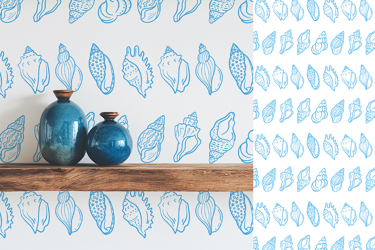 Seashells Lineart vector patterns, a Pattern Graphic by Carpet Tapete Pretzel (Photo 8 of 14)